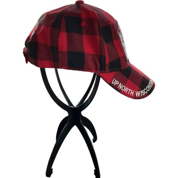 Up North Wisconsin 1848 Plaid Adjustable Baseball Cap Red & Black Cotton/Polyest - Picture 2 of 6